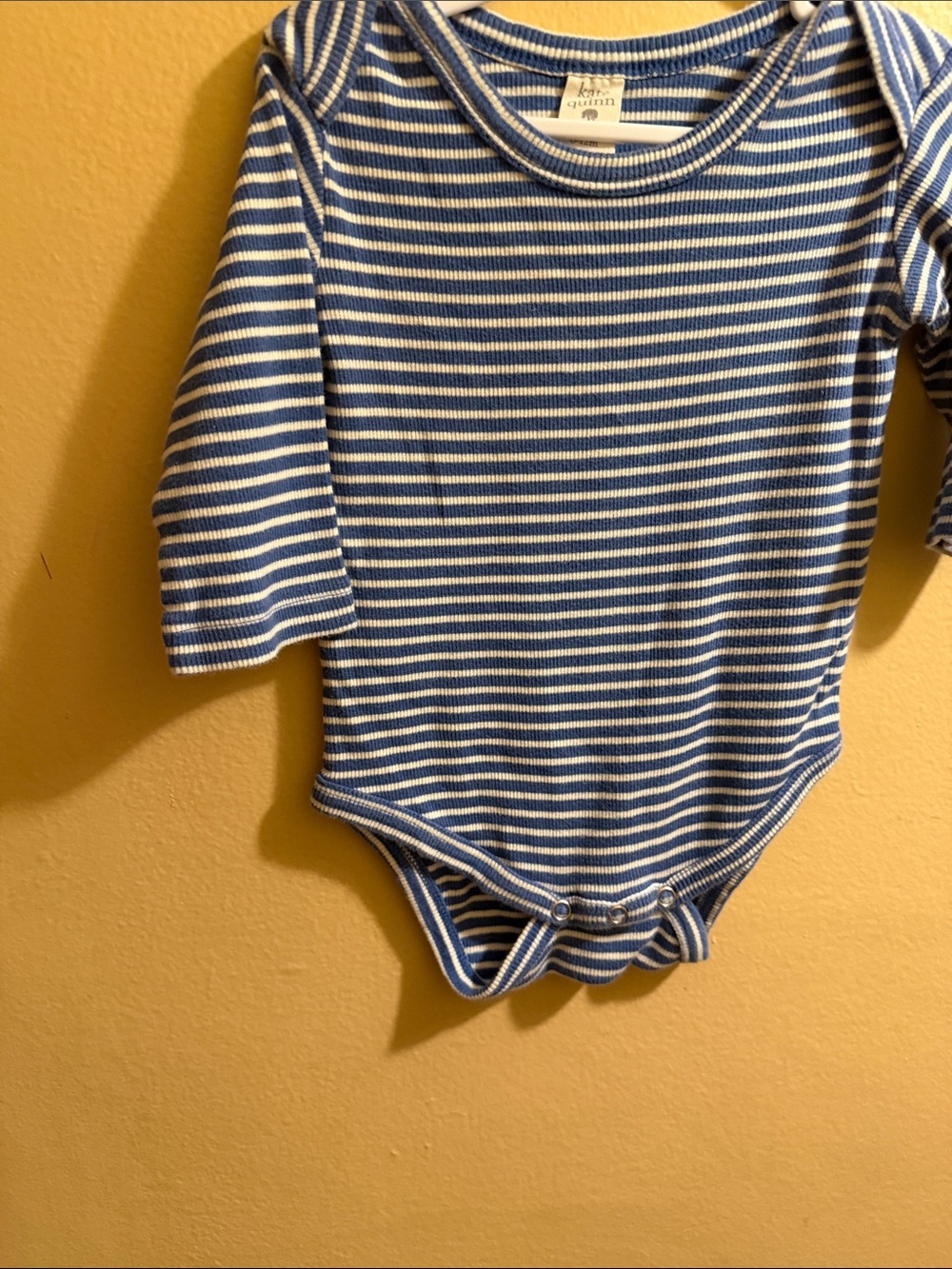 kate quinn Blue and White Striped Ribbed Long-Sleeve Bodysuit